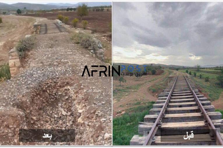 Pictures: Occupation authorities dismantle and steal the railways in Afrin region