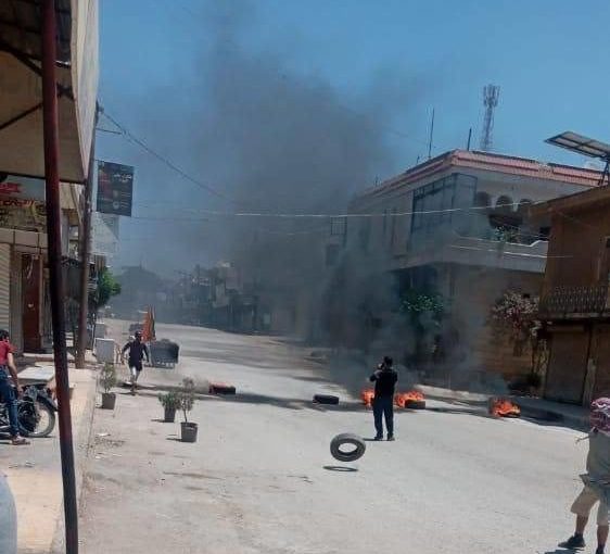 Security cordon, cutting off streets, and burning electricity company in Jenderes, Afrin