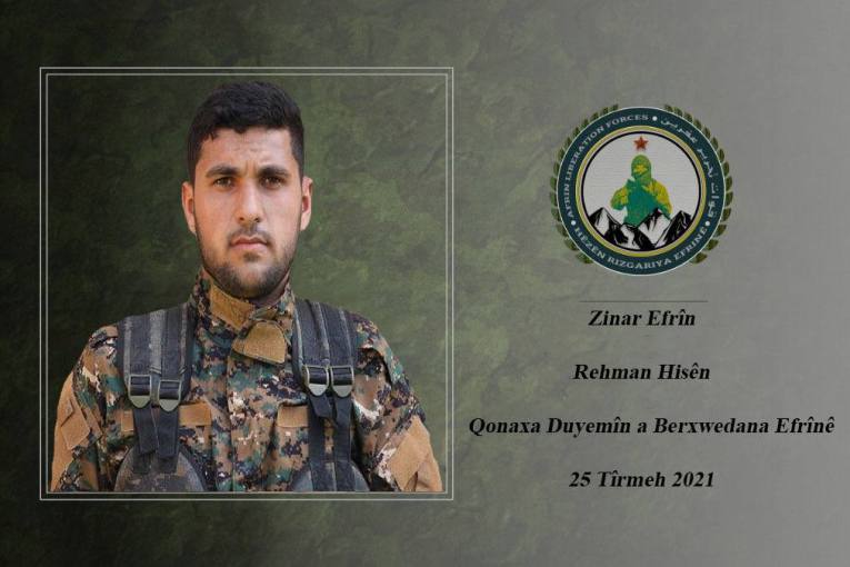 Hêzên Rizgariya Efrînê(HRE) şehadeta şervanekî xwe ragihand